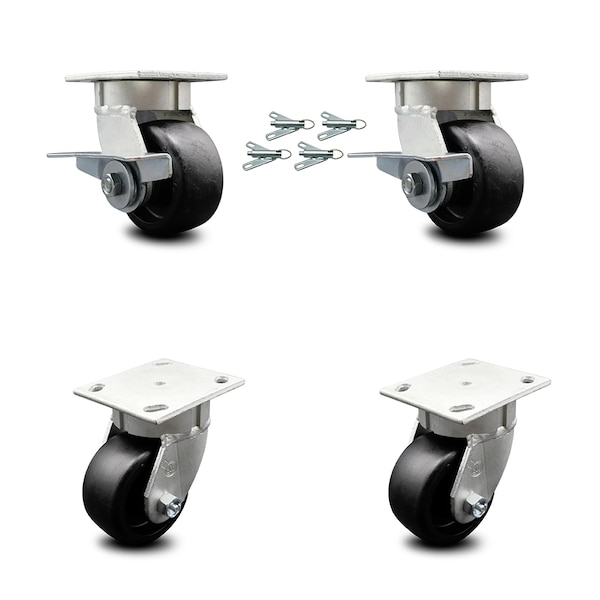 Service Caster 4 Inch Kingpinless Glass Filled Nylon Wheel Caster Swivel Locks 2 Brakes, 4PK SCC-KP30S420-GFNR-SLB-BSL-2-BSL-2 - main
